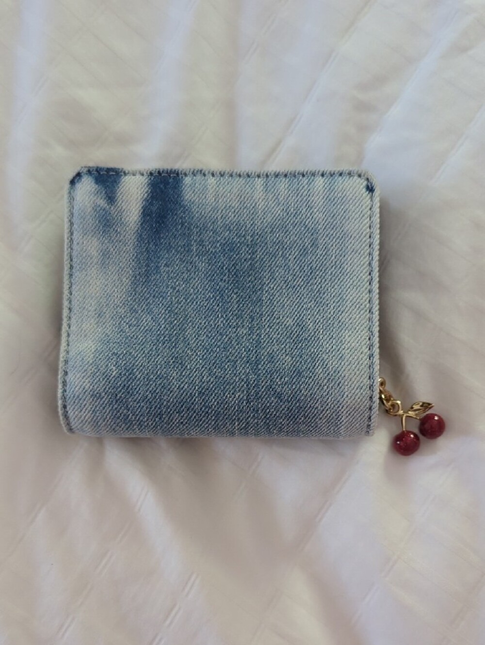 NWT- Coach Light Blue Loved Denim Zip Wallet with Cherry Charm - Picture 2 of 9